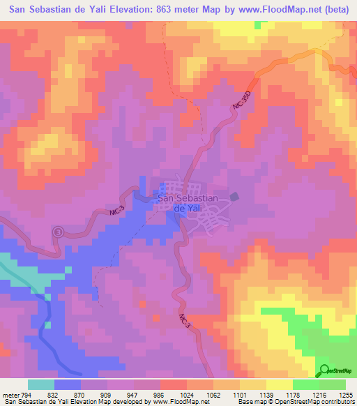 San Sebastian de Yali,Nicaragua Elevation Map