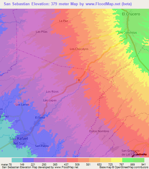 San Sebastian,Nicaragua Elevation Map