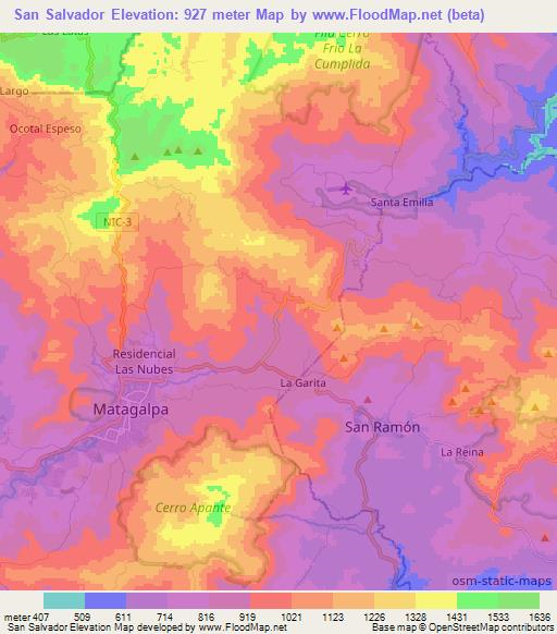 San Salvador,Nicaragua Elevation Map