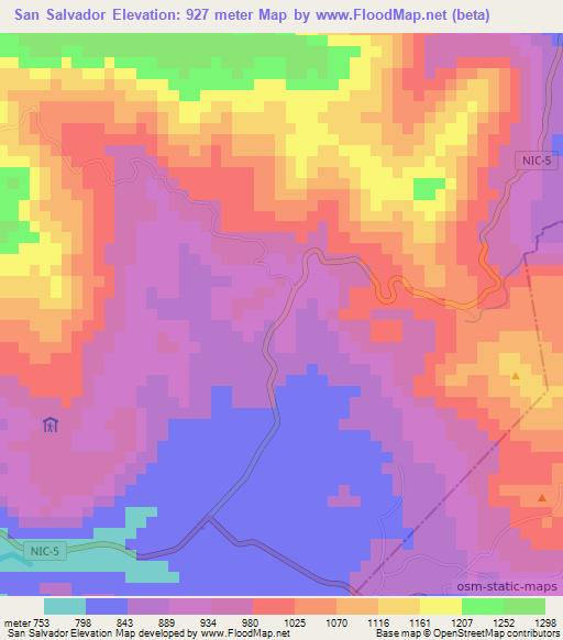 San Salvador,Nicaragua Elevation Map