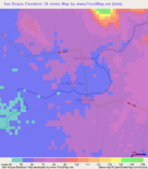 San Roque,Nicaragua Elevation Map