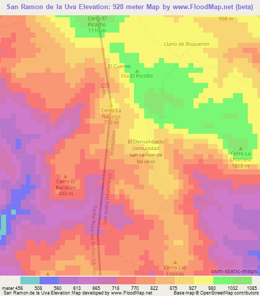 San Ramon de la Uva,Nicaragua Elevation Map