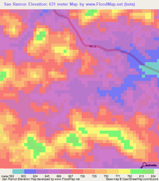 San Ramon,Nicaragua Elevation Map