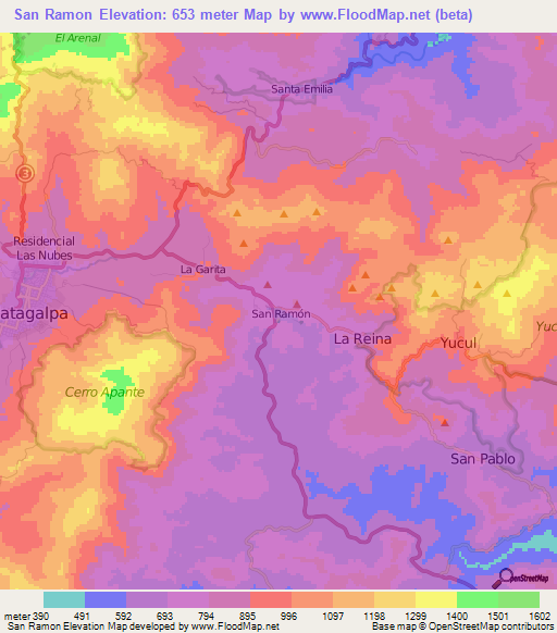 San Ramon,Nicaragua Elevation Map