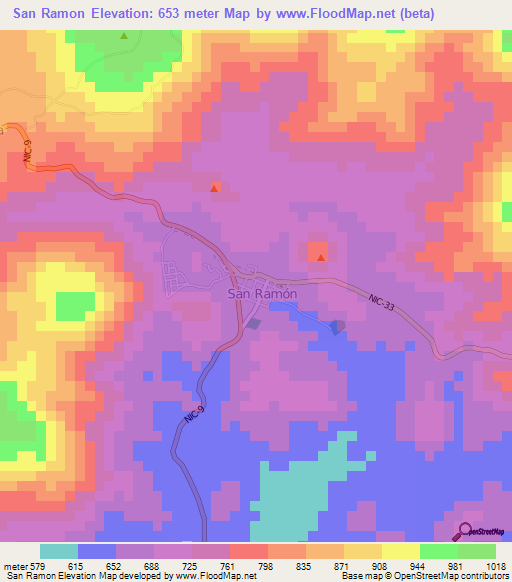 San Ramon,Nicaragua Elevation Map