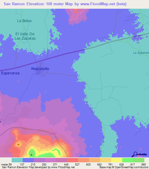 San Ramon,Nicaragua Elevation Map