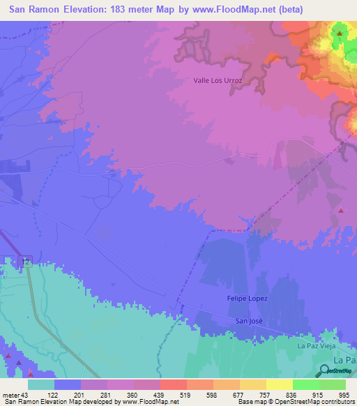 San Ramon,Nicaragua Elevation Map