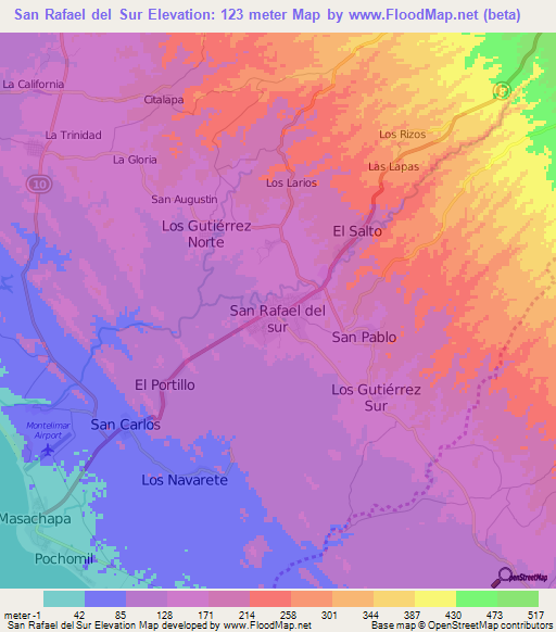 San Rafael del Sur,Nicaragua Elevation Map