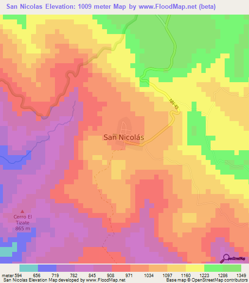 San Nicolas,Nicaragua Elevation Map