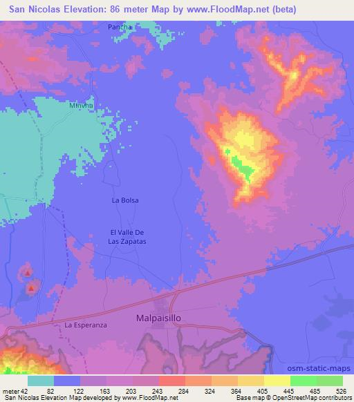 San Nicolas,Nicaragua Elevation Map