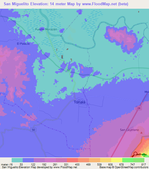 San Miguelito,Nicaragua Elevation Map