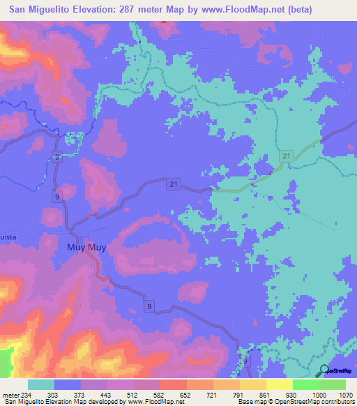 San Miguelito,Nicaragua Elevation Map