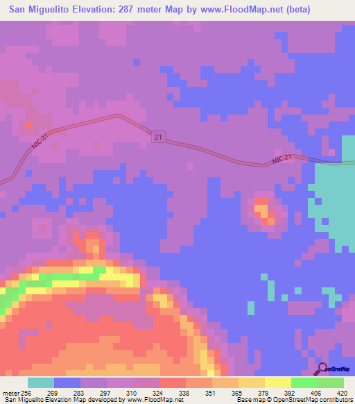 San Miguelito,Nicaragua Elevation Map