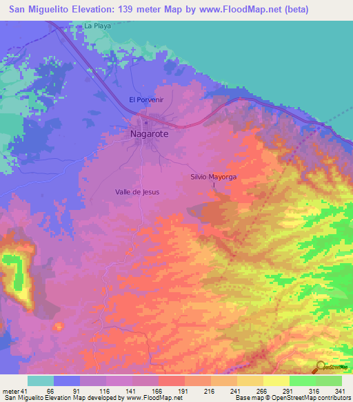 San Miguelito,Nicaragua Elevation Map