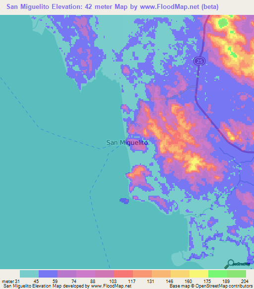 San Miguelito,Nicaragua Elevation Map