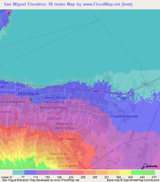 San Miguel,Nicaragua Elevation Map