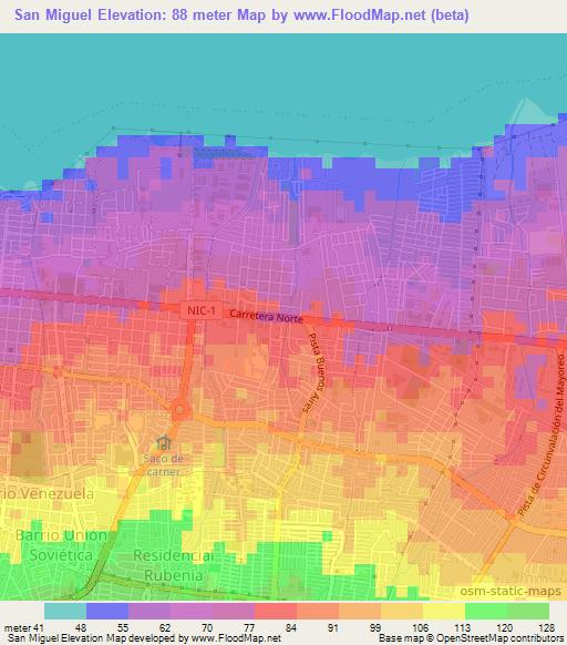 San Miguel,Nicaragua Elevation Map