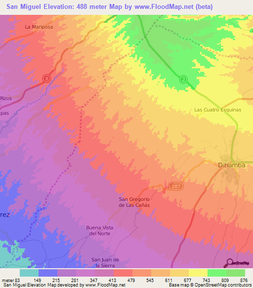 San Miguel,Nicaragua Elevation Map