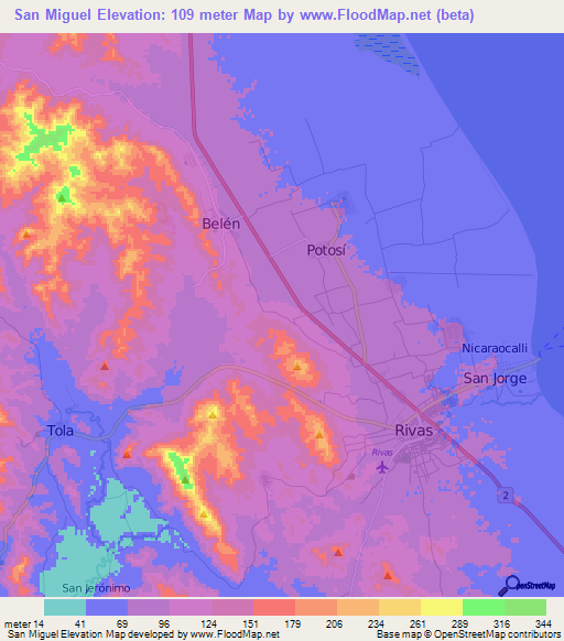 San Miguel,Nicaragua Elevation Map