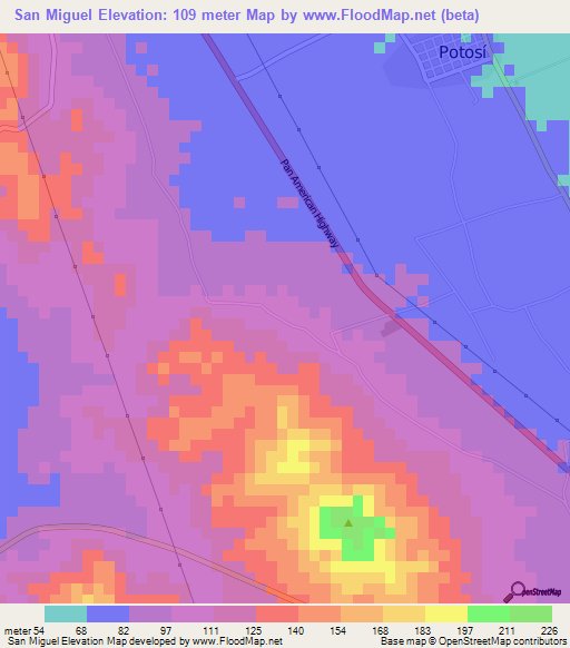 San Miguel,Nicaragua Elevation Map