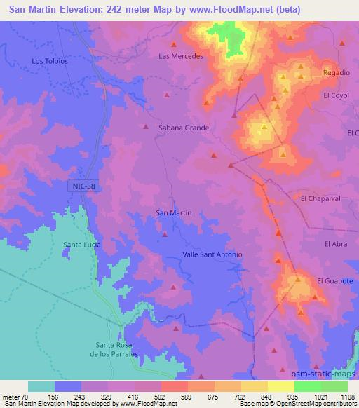San Martin,Nicaragua Elevation Map