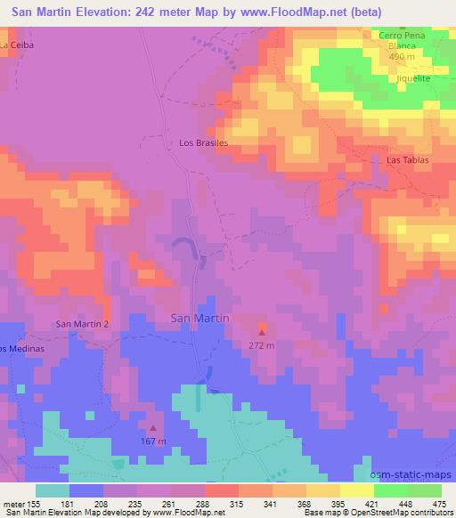 San Martin,Nicaragua Elevation Map