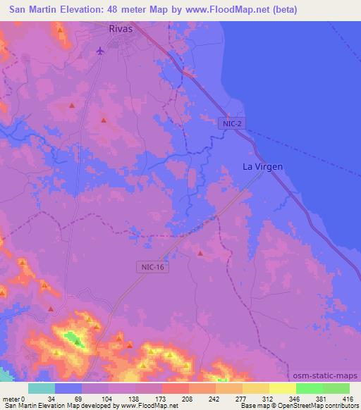 San Martin,Nicaragua Elevation Map