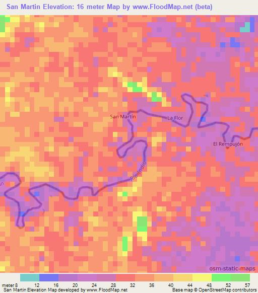 San Martin,Nicaragua Elevation Map