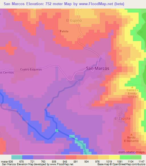 San Marcos,Nicaragua Elevation Map