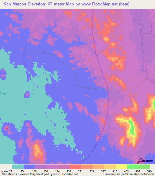 San Marcos,Nicaragua Elevation Map