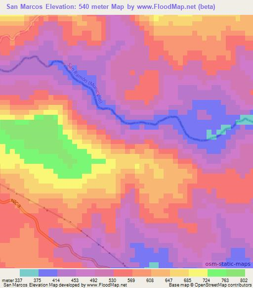 San Marcos,Nicaragua Elevation Map