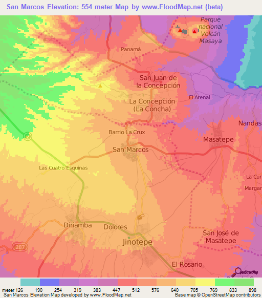 San Marcos,Nicaragua Elevation Map