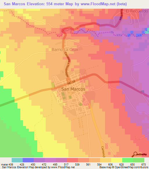 San Marcos,Nicaragua Elevation Map