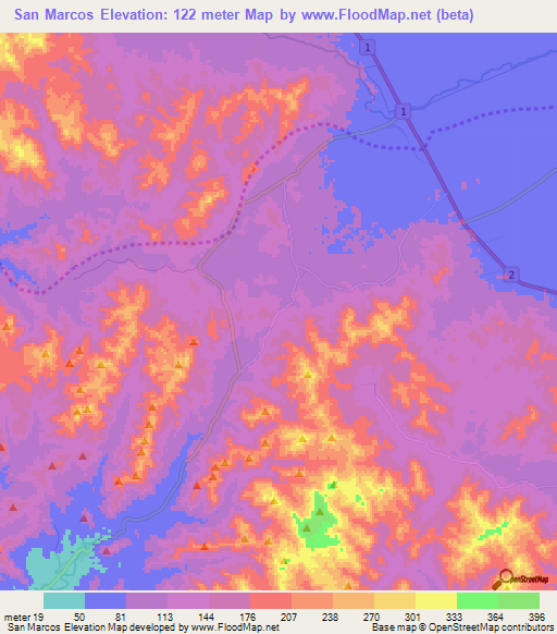 San Marcos,Nicaragua Elevation Map