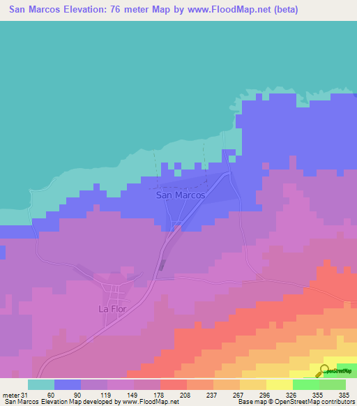 San Marcos,Nicaragua Elevation Map