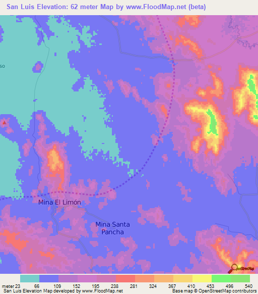 San Luis,Nicaragua Elevation Map