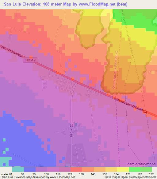 San Luis,Nicaragua Elevation Map