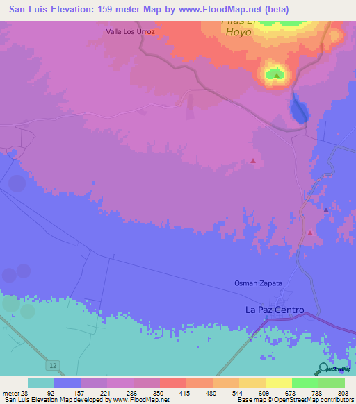 San Luis,Nicaragua Elevation Map