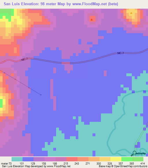 San Luis,Nicaragua Elevation Map
