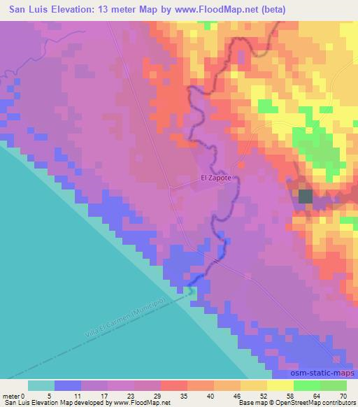 San Luis,Nicaragua Elevation Map