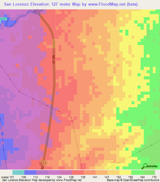 San Lorenzo,Nicaragua Elevation Map