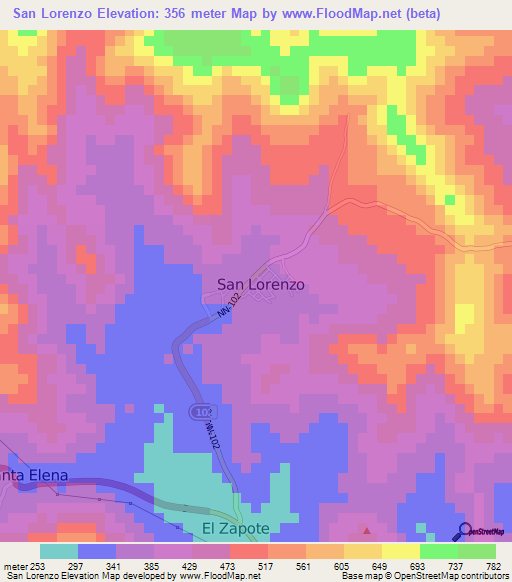 San Lorenzo,Nicaragua Elevation Map