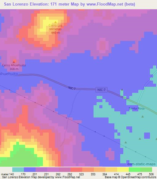 San Lorenzo,Nicaragua Elevation Map