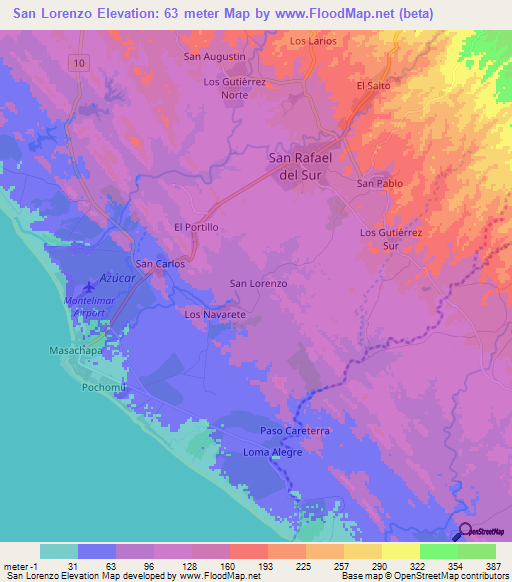 San Lorenzo,Nicaragua Elevation Map