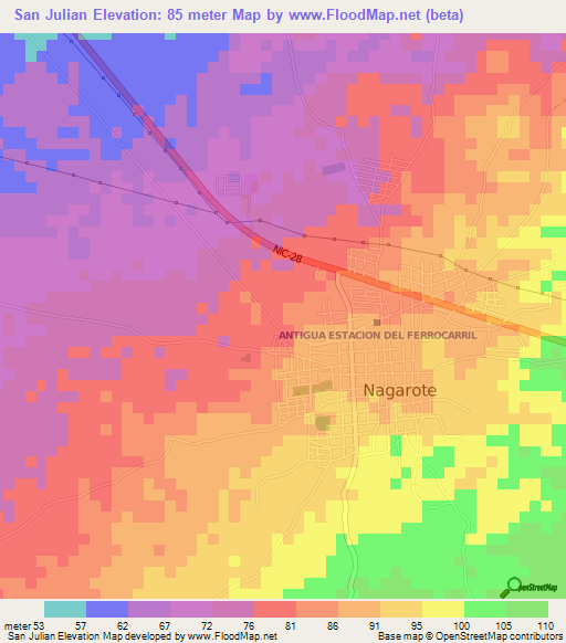 San Julian,Nicaragua Elevation Map