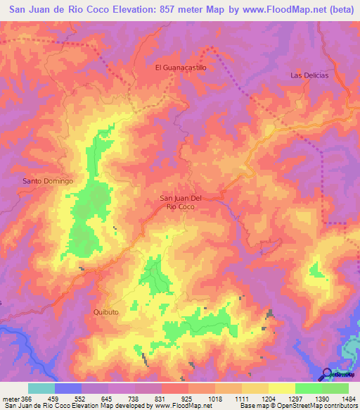 San Juan de Rio Coco,Nicaragua Elevation Map
