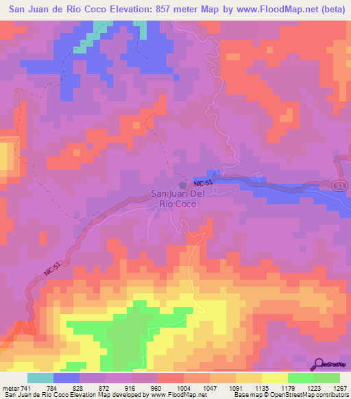 San Juan de Rio Coco,Nicaragua Elevation Map
