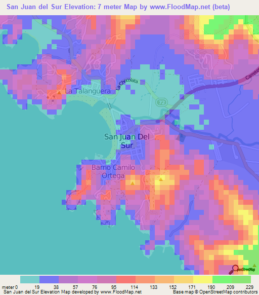San Juan del Sur,Nicaragua Elevation Map
