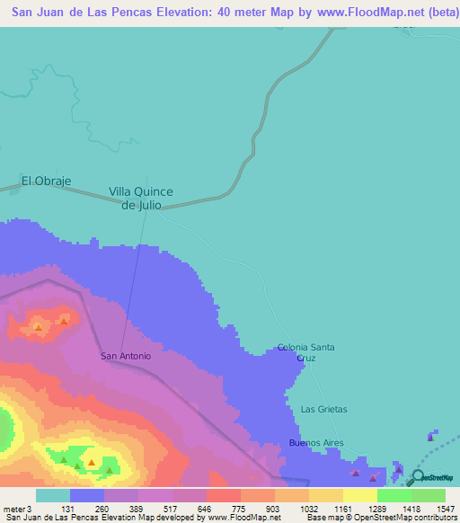 San Juan de Las Pencas,Nicaragua Elevation Map