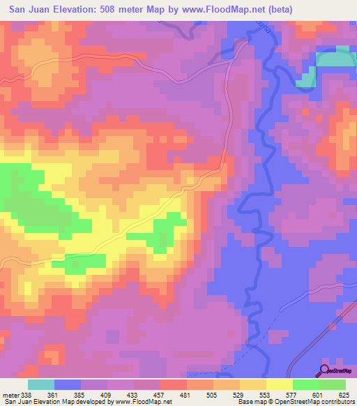 San Juan,Nicaragua Elevation Map